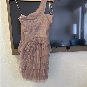 BCBGMaxAzria One-Shoulder Dress in Soft Taupe